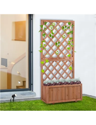 Outsunny 72.5 x 31.5 x 149.5 cm 45L Garden Wooden Pine Trough Planter with Topped Trellis Climbing Plants Flower Raised Bed, Ora