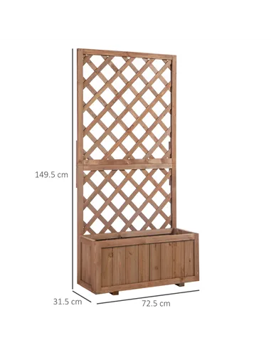Outsunny 72.5 x 31.5 x 149.5 cm 45L Garden Wooden Pine Trough Planter with Topped Trellis Climbing Plants Flower Raised Bed, Ora
