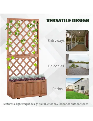 Outsunny 72.5 x 31.5 x 149.5 cm 45L Garden Wooden Pine Trough Planter with Topped Trellis Climbing Plants Flower Raised Bed, Ora