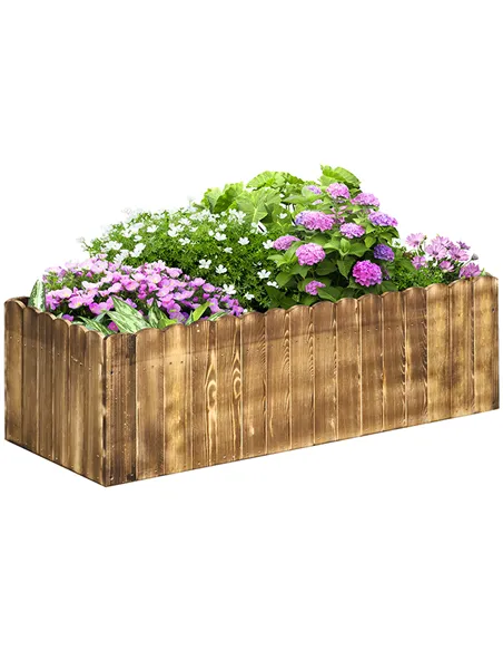 Outsunny 109L Raised Garden Bed, Wooden Rectangle Planter Box, Outdoor Herb Vegetable Flower Pot (100L x 40W x 30H cm)
