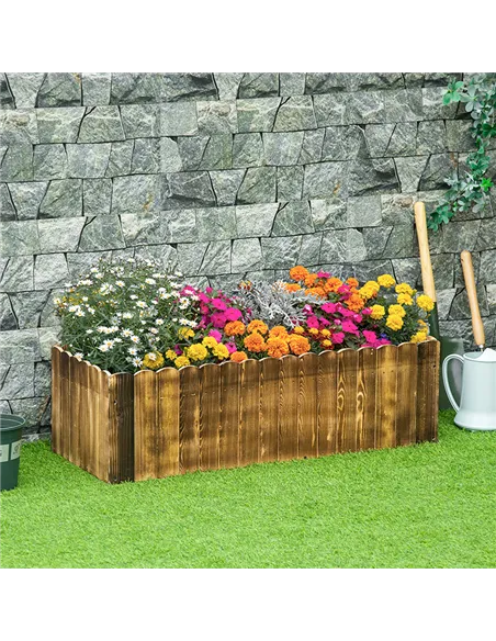Outsunny 109L Raised Garden Bed, Wooden Rectangle Planter Box, Outdoor Herb Vegetable Flower Pot (100L x 40W x 30H cm)