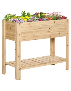 Outsunny Wooden Raised Plant Stand Outdoor Flower Bed Box with Clapboard 100 x 40 x 84cm