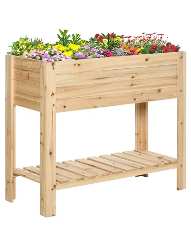 Outsunny Wooden Raised Plant Stand Outdoor Flower Bed Box with Clapboard 100 x 40 x 84cm