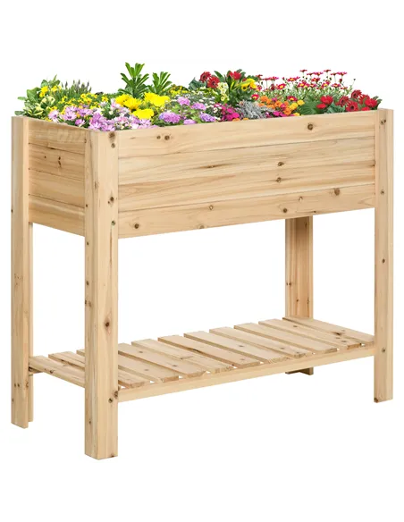 Outsunny Wooden Raised Plant Stand Outdoor Flower Bed Box with Clapboard 100 x 40 x 84cm