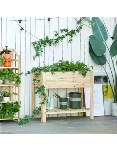 Outsunny Wooden Raised Plant Stand Outdoor Flower Bed Box with Clapboard 100 x 40 x 84cm