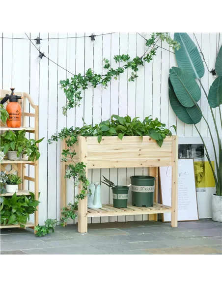 Outsunny Wooden Raised Plant Stand Outdoor Flower Bed Box with Clapboard 100 x 40 x 84cm