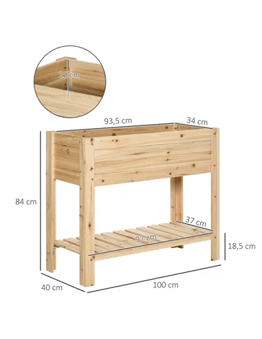 Outsunny Wooden Raised Plant Stand Outdoor Flower Bed Box with Clapboard 100 x 40 x 84cm
