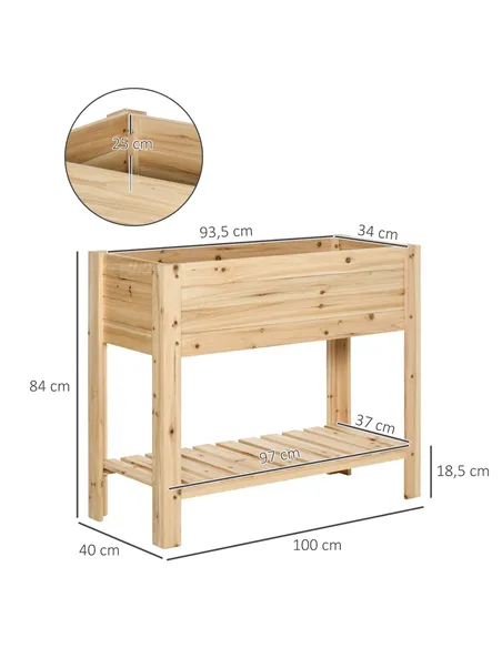 Outsunny Wooden Raised Plant Stand Outdoor Flower Bed Box with Clapboard 100 x 40 x 84cm