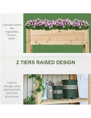 Outsunny Wooden Raised Plant Stand Outdoor Flower Bed Box with Clapboard 100 x 40 x 84cm