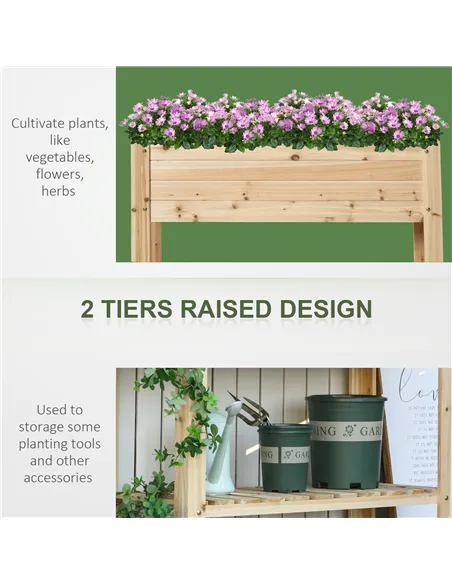 Outsunny Wooden Raised Plant Stand Outdoor Flower Bed Box with Clapboard 100 x 40 x 84cm