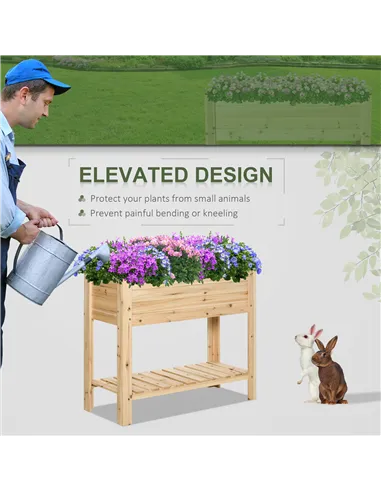 Outsunny Wooden Raised Plant Stand Outdoor Flower Bed Box with Clapboard 100 x 40 x 84cm