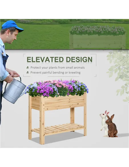 Outsunny Wooden Raised Plant Stand Outdoor Flower Bed Box with Clapboard 100 x 40 x 84cm