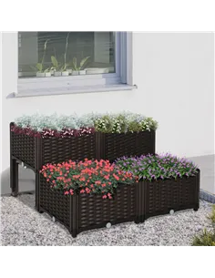 Outsunny Set of 4 26L Garden Raised Bed Elevated Patio Flower Plant Planter Box PP Vegetables Planting Container, Brown 2