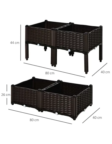 Outsunny Set of 4 26L Garden Raised Bed Elevated Patio Flower Plant Planter Box PP Vegetables Planting Container, Brown