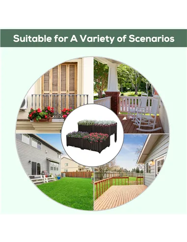 Outsunny Set of 4 26L Garden Raised Bed Elevated Patio Flower Plant Planter Box PP Vegetables Planting Container, Brown