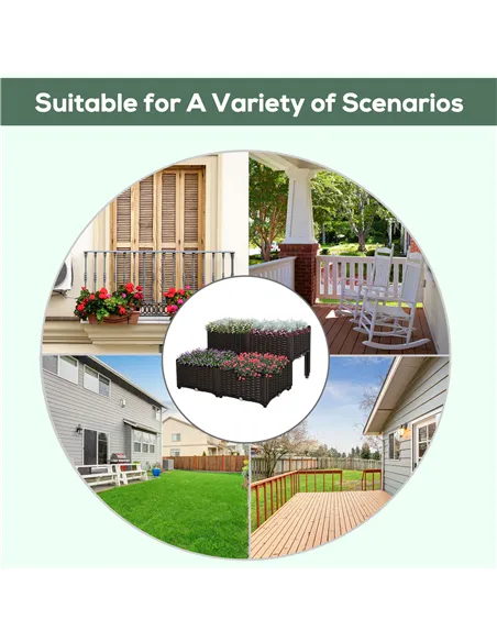 Outsunny Set of 4 26L Garden Raised Bed Elevated Patio Flower Plant Planter Box PP Vegetables Planting Container, Brown
