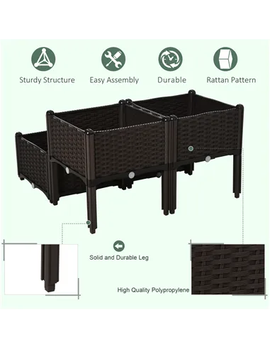 Outsunny Set of 4 26L Garden Raised Bed Elevated Patio Flower Plant Planter Box PP Vegetables Planting Container, Brown