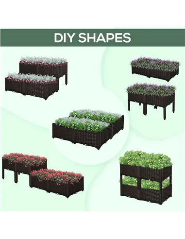 Outsunny Set of 4 26L Garden Raised Bed Elevated Patio Flower Plant Planter Box PP Vegetables Planting Container, Brown