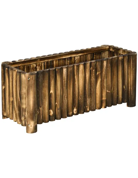 Outsunny 100L Raised Flower Bed Wooden Rectangular Planter Container Box Flower Pot Herb Pot 100L x 38.5W x 40H (cm)