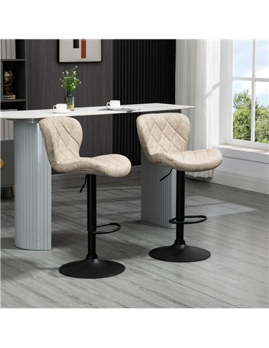 HOMCOM Bar Stools, Set of 2 Breakfast Bar Chairs, Swivel Barstools with Backrest and Footrest, Steel Frame Diamond Pattern PU, f