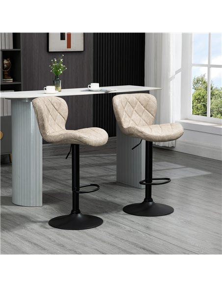 HOMCOM Bar Stools, Set of 2 Breakfast Bar Chairs, Swivel Barstools with Backrest and Footrest, Steel Frame Diamond Pattern PU, f