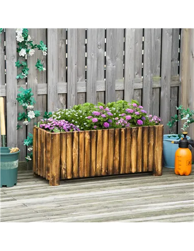 Outsunny 100L Raised Flower Bed Wooden Rectangular Planter Container Box Flower Pot Herb Pot 100L x 38.5W x 40H (cm)