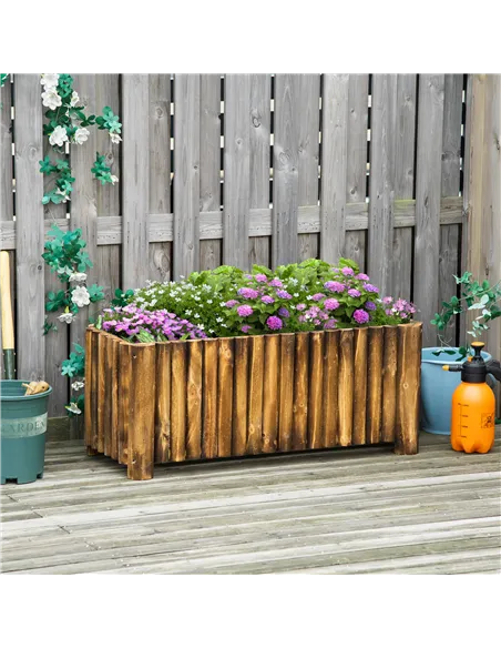 Outsunny 100L Raised Flower Bed Wooden Rectangular Planter Container Box Flower Pot Herb Pot 100L x 38.5W x 40H (cm)