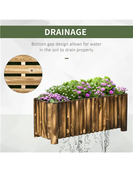 Outsunny 100L Raised Flower Bed Wooden Rectangular Planter Container Box Flower Pot Herb Pot 100L x 38.5W x 40H (cm)