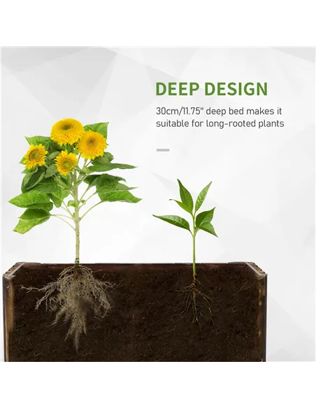 Outsunny 100L Raised Flower Bed Wooden Rectangular Planter Container Box Flower Pot Herb Pot 100L x 38.5W x 40H (cm)