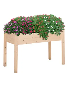Outsunny Garden Wooden Planters， Non-Woven Fabric, Rectangular Raised Bed,Fir Wood，Indoor/Outdoor, 122.5Lx56.5Wx76H cm