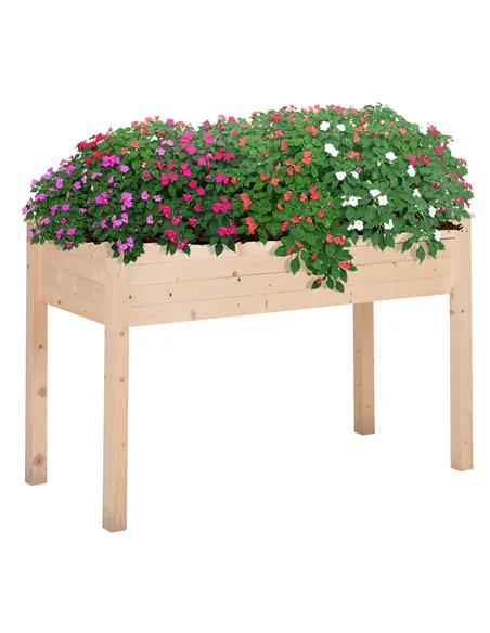 Outsunny Garden Wooden Planters， Non-Woven Fabric, Rectangular Raised Bed,Fir Wood，Indoor/Outdoor, 122.5Lx56.5Wx76H cm