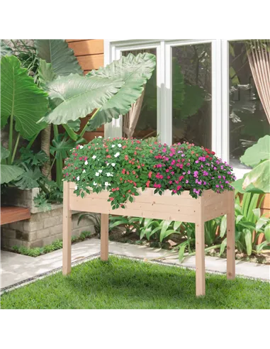 Outsunny Garden Wooden Planters， Non-Woven Fabric, Rectangular Raised Bed,Fir Wood，Indoor/Outdoor, 122.5Lx56.5Wx76H cm