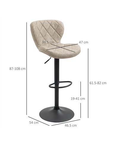 HOMCOM Bar Stools, Set of 2 Breakfast Bar Chairs, Swivel Barstools with Backrest and Footrest, Steel Frame Diamond Pattern PU, f