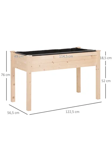Outsunny Garden Wooden Planters， Non-Woven Fabric, Rectangular Raised Bed,Fir Wood，Indoor/Outdoor, 122.5Lx56.5Wx76H cm