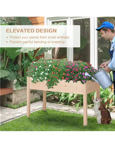 Outsunny Garden Wooden Planters， Non-Woven Fabric, Rectangular Raised Bed,Fir Wood，Indoor/Outdoor, 122.5Lx56.5Wx76H cm