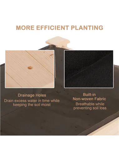 Outsunny Garden Wooden Planters， Non-Woven Fabric, Rectangular Raised Bed,Fir Wood，Indoor/Outdoor, 122.5Lx56.5Wx76H cm