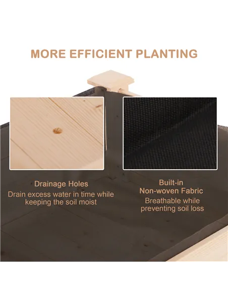 Outsunny Garden Wooden Planters， Non-Woven Fabric, Rectangular Raised Bed,Fir Wood，Indoor/Outdoor, 122.5Lx56.5Wx76H cm