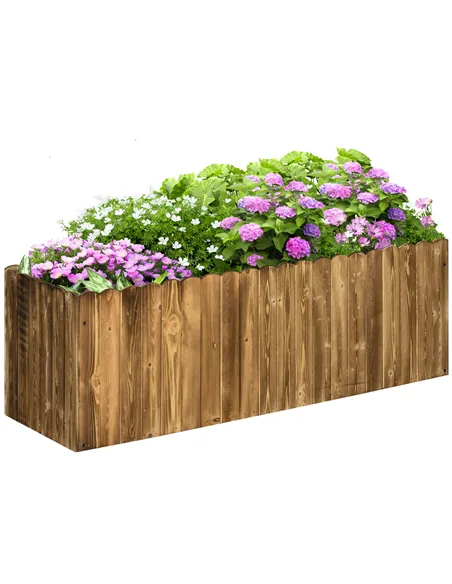 Outsunny 172L Raised Garden Bed, Wooden Rectangle Planter Box, Outdoor Herb Vegetable Flower Pot (120L x 40W x 40H cm)