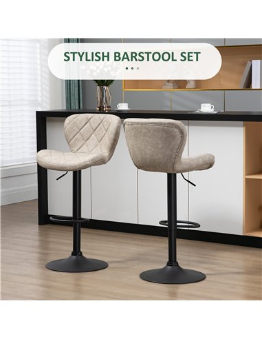 HOMCOM Bar Stools, Set of 2 Breakfast Bar Chairs, Swivel Barstools with Backrest and Footrest, Steel Frame Diamond Pattern PU, f