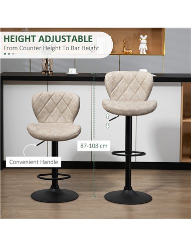 HOMCOM Bar Stools, Set of 2 Breakfast Bar Chairs, Swivel Barstools with Backrest and Footrest, Steel Frame Diamond Pattern PU, f