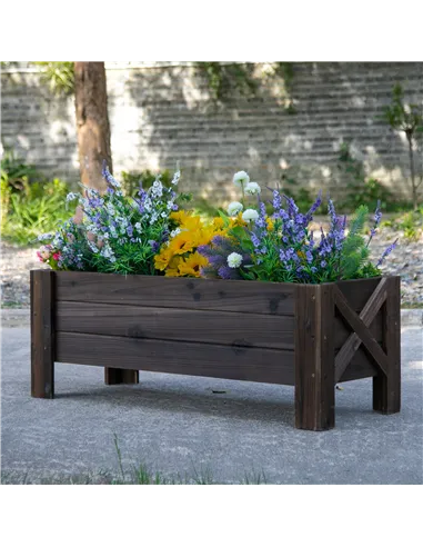 Outsunny 58L Garden Raised Bed Planter Grow Containers for Outdoor Patio Plant Flower Vegetable Pot Fir Wood, 100 x 36.5 x 36 cm
