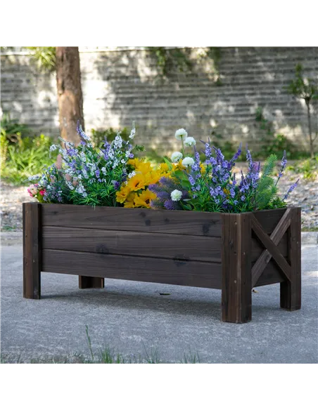 Outsunny 58L Garden Raised Bed Planter Grow Containers for Outdoor Patio Plant Flower Vegetable Pot Fir Wood, 100 x 36.5 x 36 cm
