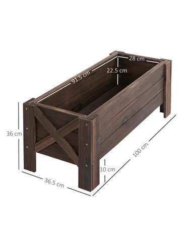 Outsunny 58L Garden Raised Bed Planter Grow Containers for Outdoor Patio Plant Flower Vegetable Pot Fir Wood, 100 x 36.5 x 36 cm