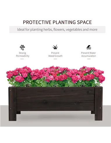 Outsunny 58L Garden Raised Bed Planter Grow Containers for Outdoor Patio Plant Flower Vegetable Pot Fir Wood, 100 x 36.5 x 36 cm