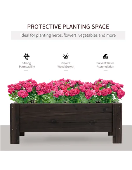Outsunny 58L Garden Raised Bed Planter Grow Containers for Outdoor Patio Plant Flower Vegetable Pot Fir Wood, 100 x 36.5 x 36 cm