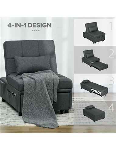 HOMCOM Convertible Chair Bed with Padding Seat, 4-in-1 Multi-Functional Sleeper Sofa Bed, Recliner with Adjustable Backrest, Sid