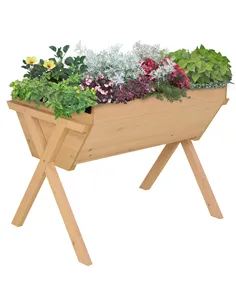 Outsunny Large Fir Wood Raised Plant Stand Oak Tone