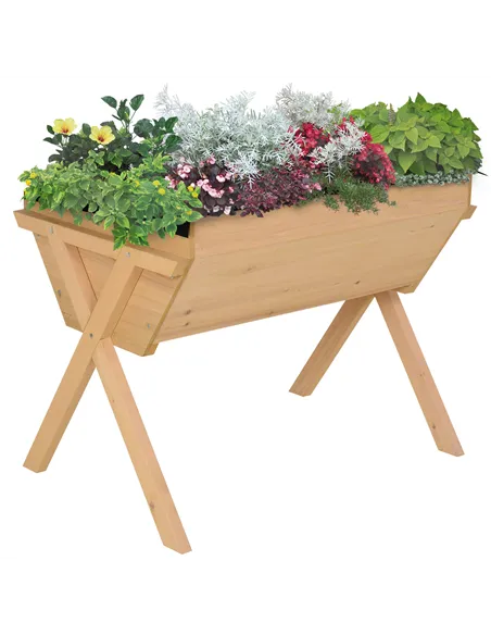 Outsunny Large Fir Wood Raised Plant Stand Oak Tone