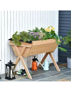 Outsunny Large Fir Wood Raised Plant Stand Oak Tone 2