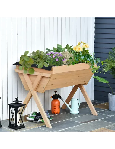 Outsunny Large Fir Wood Raised Plant Stand Oak Tone